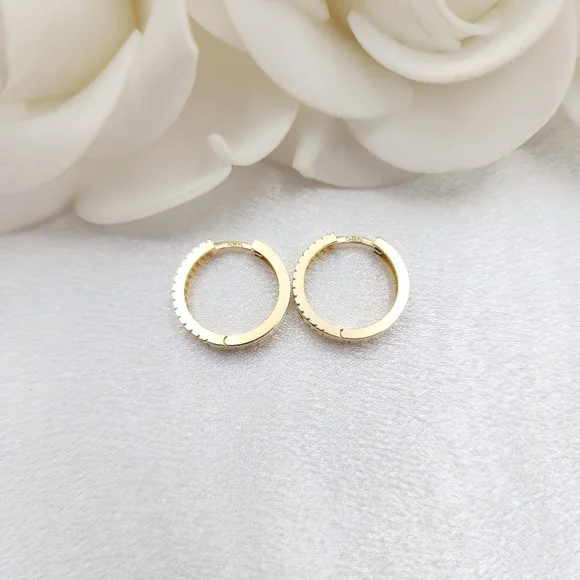 Solid 14k Gold Baguette CZ Huggies Earrings- 16mm